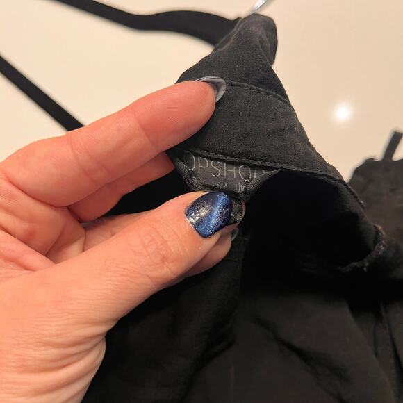 Topshop Black Long Sleeves Cold Shoulder Bow Button Front Shirt Dress Size 4 - Picture 5 of 9